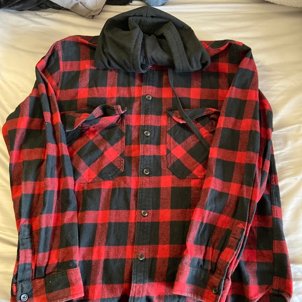 Original Use hooded plaid flannel large red and black plaid